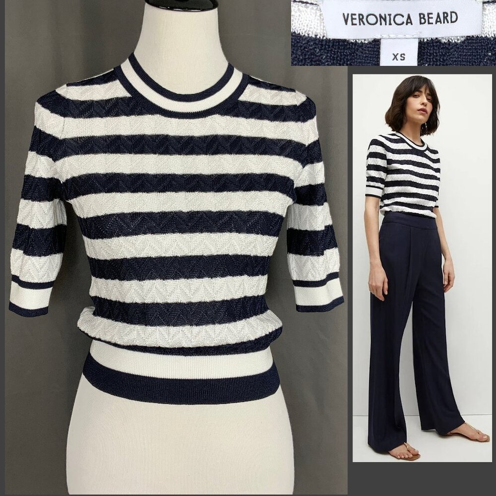 New Veronica Beard Lisbeth Nvy & White Striped Knit Top Sz XS - Picture 2 of 16